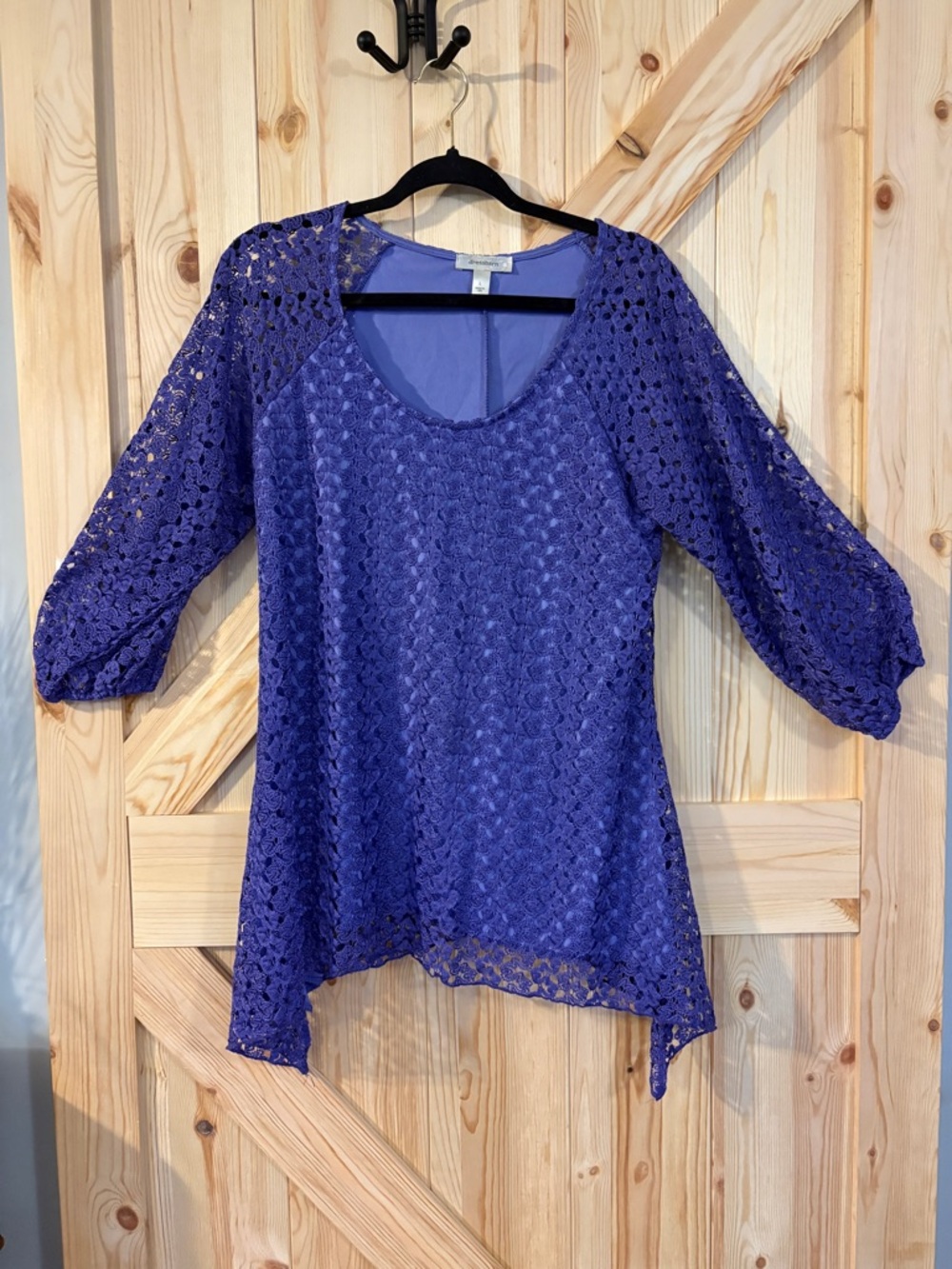 Purple Lace Top Dressbarn Sheer Sleeve Blouse Crochet Large